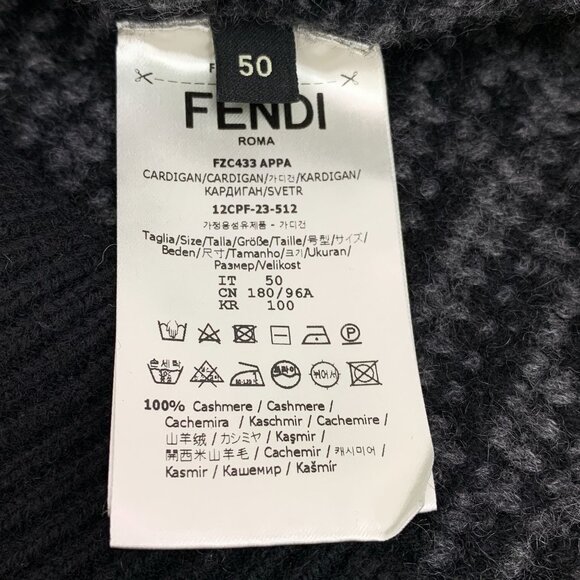 Fendi 2023 Black Cashmere V-Neck Single-Breasted Long-Sleeve Knitted Cardigan Co - Picture 4 of 6